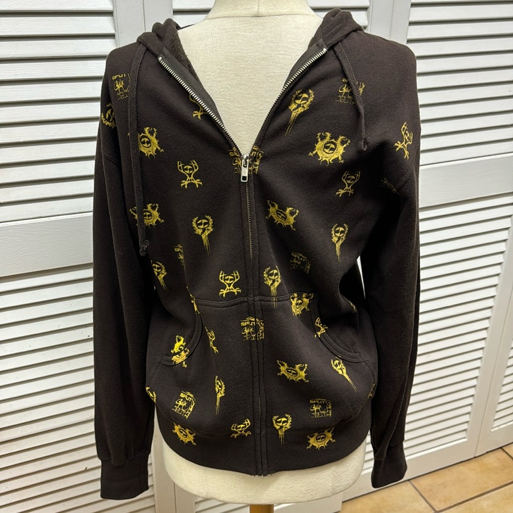 Vintage Y2K Split Vintage Brown Yellow Skateboard Hoodie Size Small